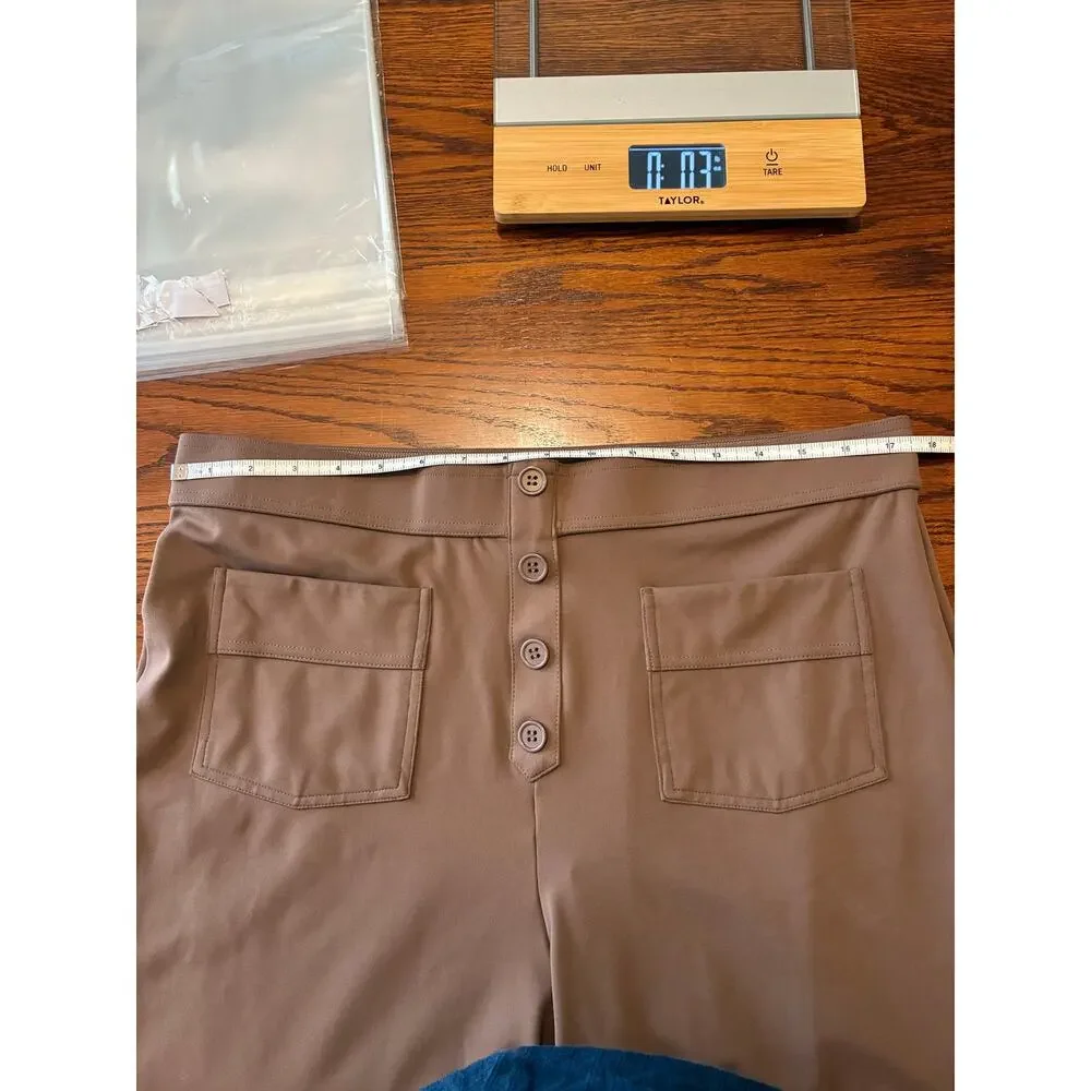 Halara DayStretch High Waisted Pockets Straight Wide Leg Casual Pants Brown XL